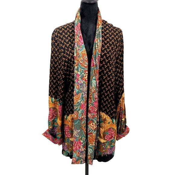 Vtg Carole Little Kimono Jacket Women L Multicolor Floral Geometric Beaded Artsy - Picture 1 of 7